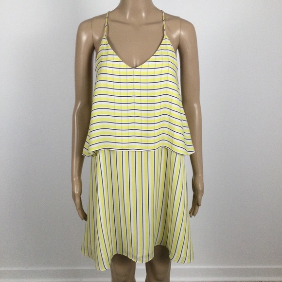 DESIGN LAB Spaghetti Strap Lined Sundress, Yellow Black White Vertical Stripe - Picture 3 of 6